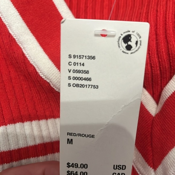 BDG Addison V Neck Ribbed Knit Sweater NWT bright Cherry Red fitted urban UO - Picture 7 of 9